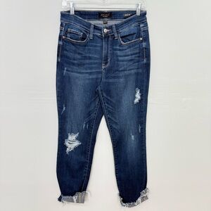 Judy Blue Dark Blue Distressed Ankle Cropped Jeans CC14